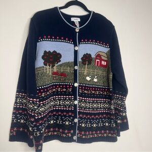 Vintage Northern Reflections Northern Isles Farm Scene Cardigan Sweater size xl